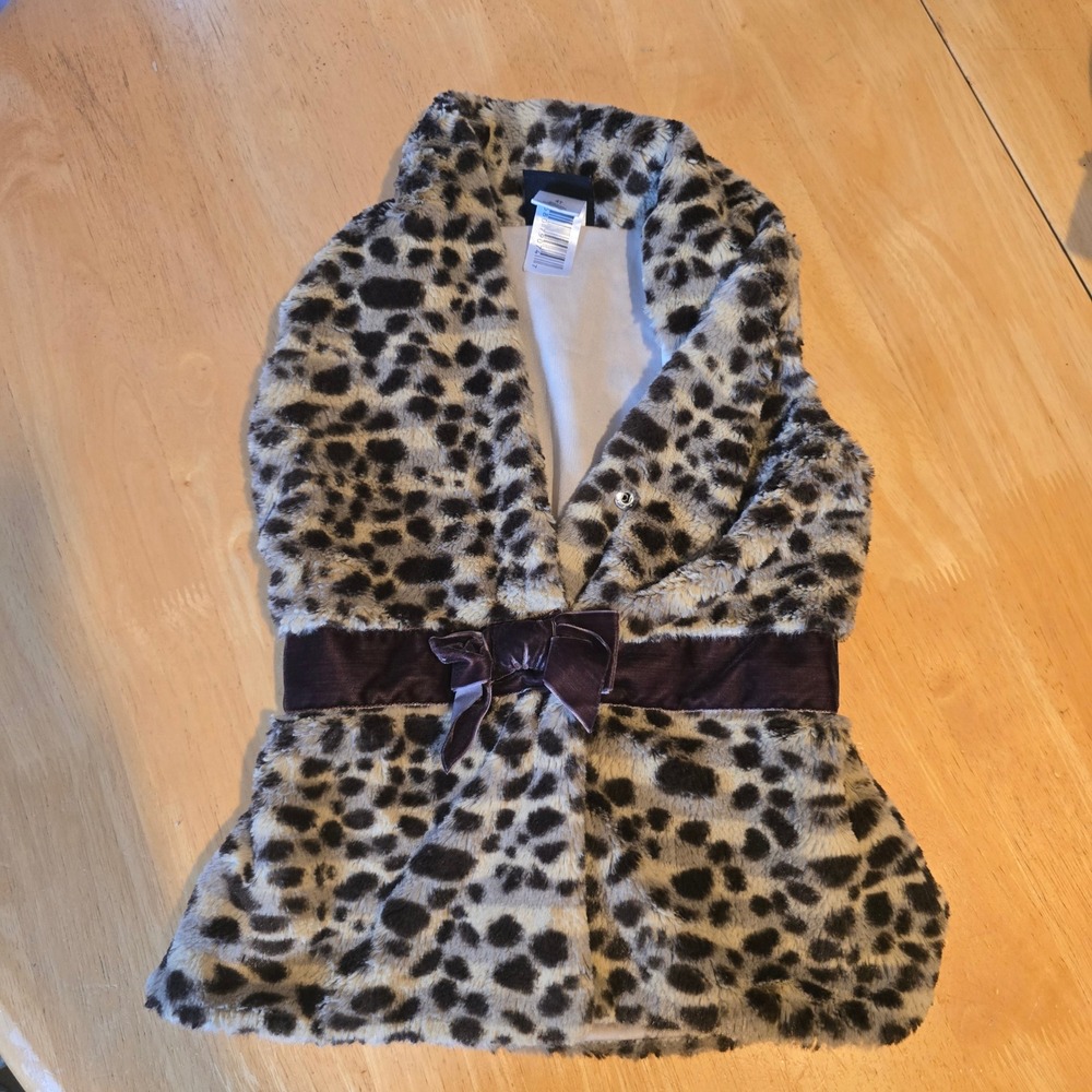 Girls Rule! Girls 4T Leopard Faux Fur Vest Velvet Bow Y2K Glam